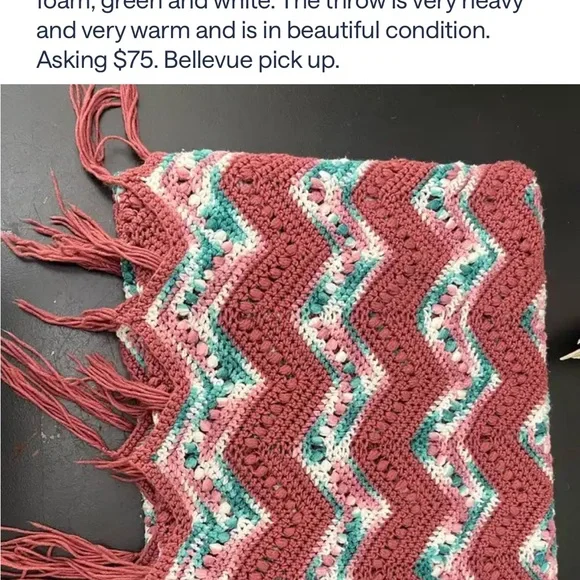 Handmade Chevron Crochet Blanket throw with Fringe 64x40”